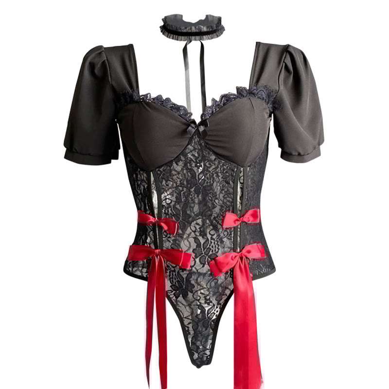 Lace See-through Bow Jumpsuit Lingerie