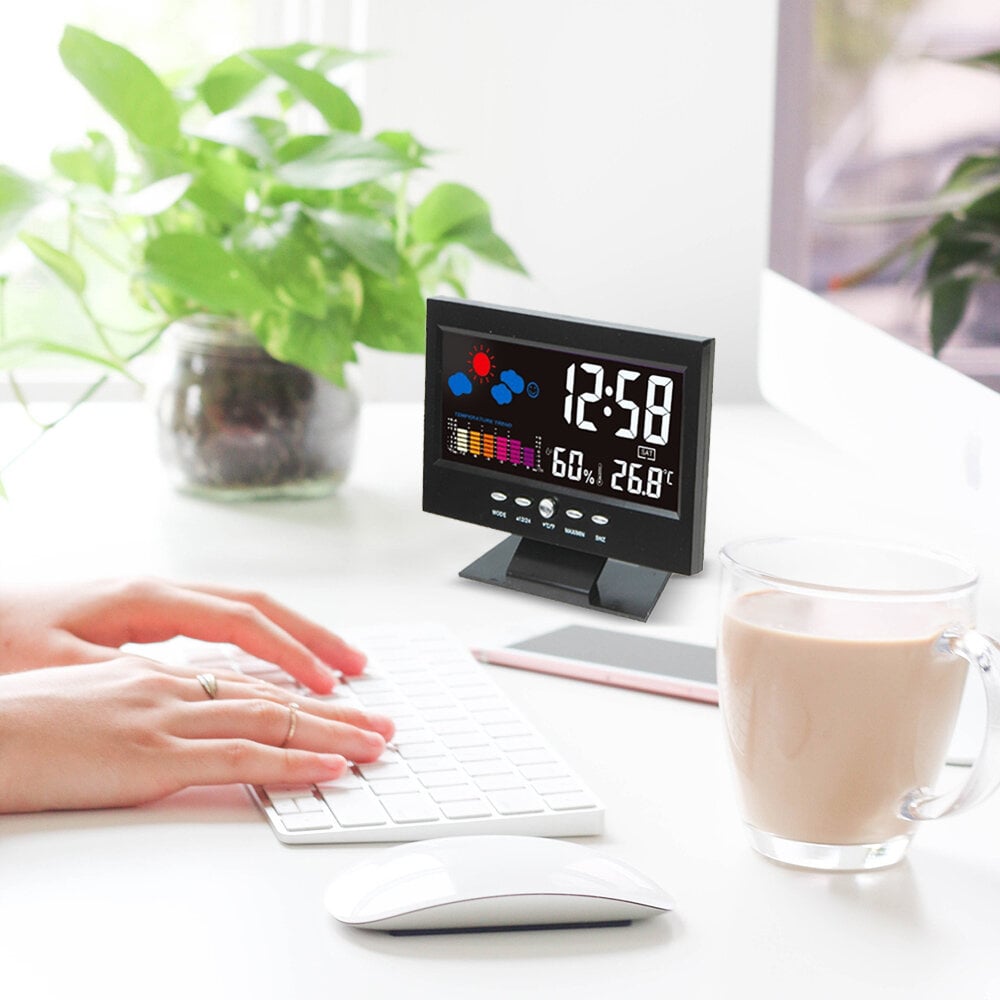 (🎁2025 Hot Sale🎁)Digital LED Temperature Humidity Monitor Weather Forecast LED Table Alarm Clock