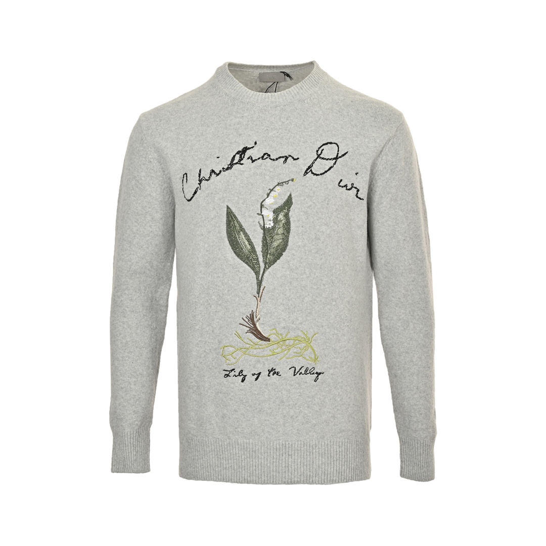 Dior 24Fw lily of the valley embroidered crewneck sweater