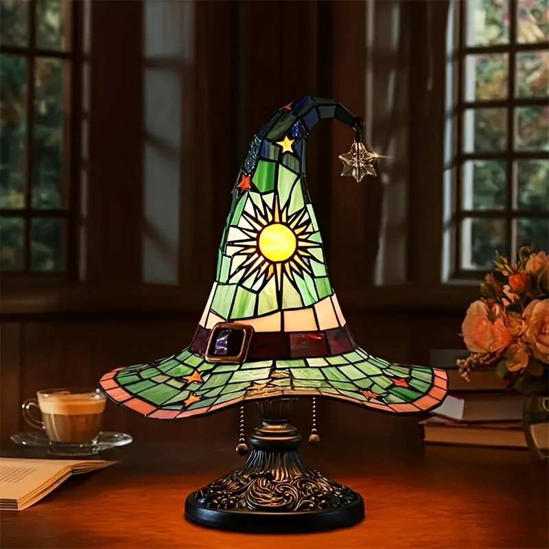 💥ON SALE💥- 🍂🧙‍♀️ Autumn Stained Glass Witch Hat Lamp ✨🕯️
