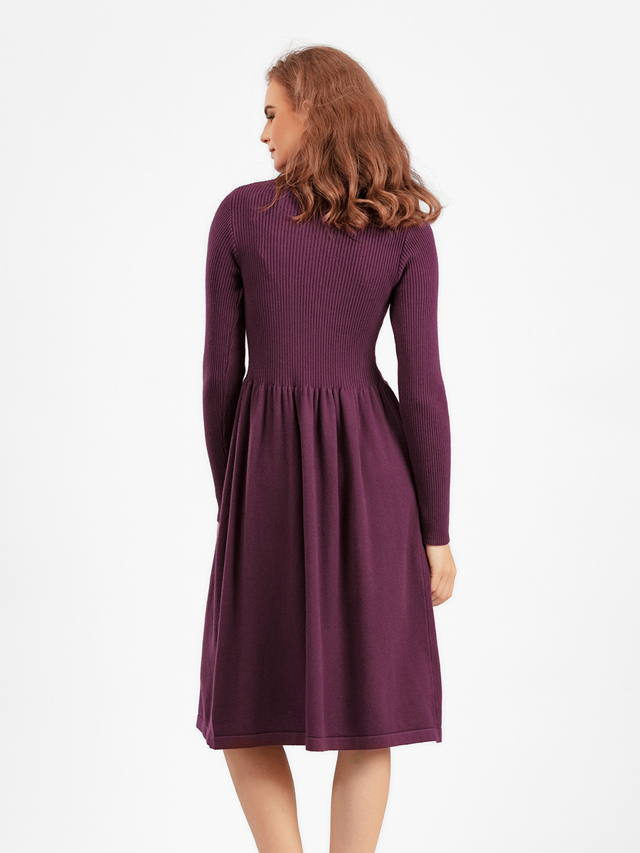 Autumn and winter half-high collar large pendulum long style knitted dress waist show thin long sleeve simple temperament sweater bottom skirt woman