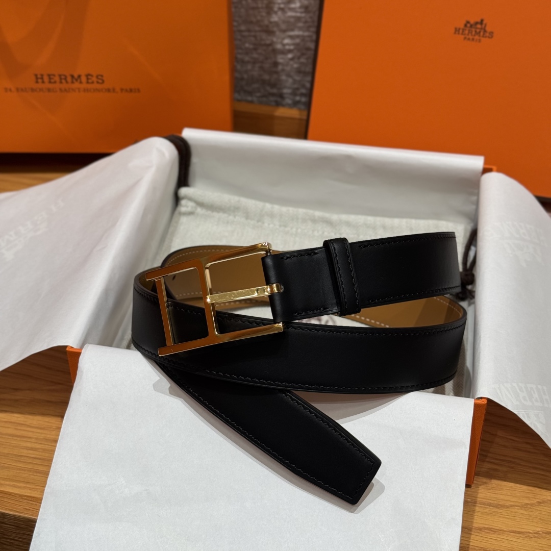 Hermès Top Grain Leather Double-Sided Pin Buckle Belt 3.2cm Width
