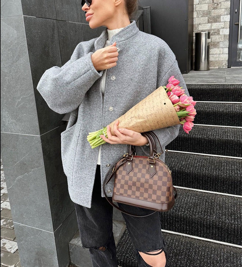 Fashionable and Simple Gray Woolen Coat for Women