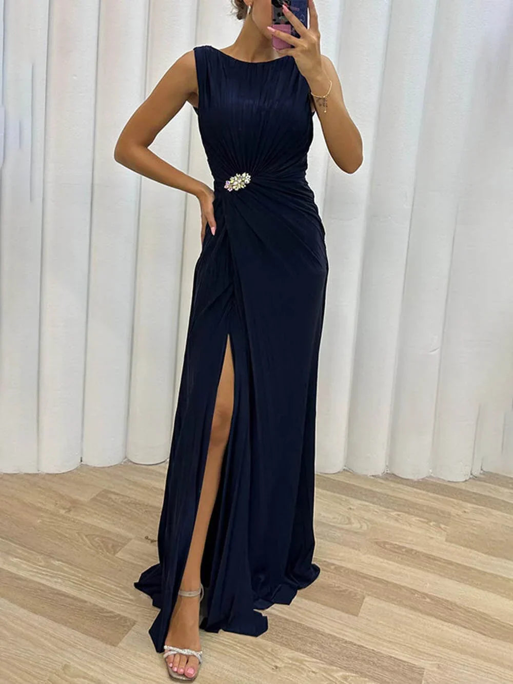 Pleated Maxi Evening Dress