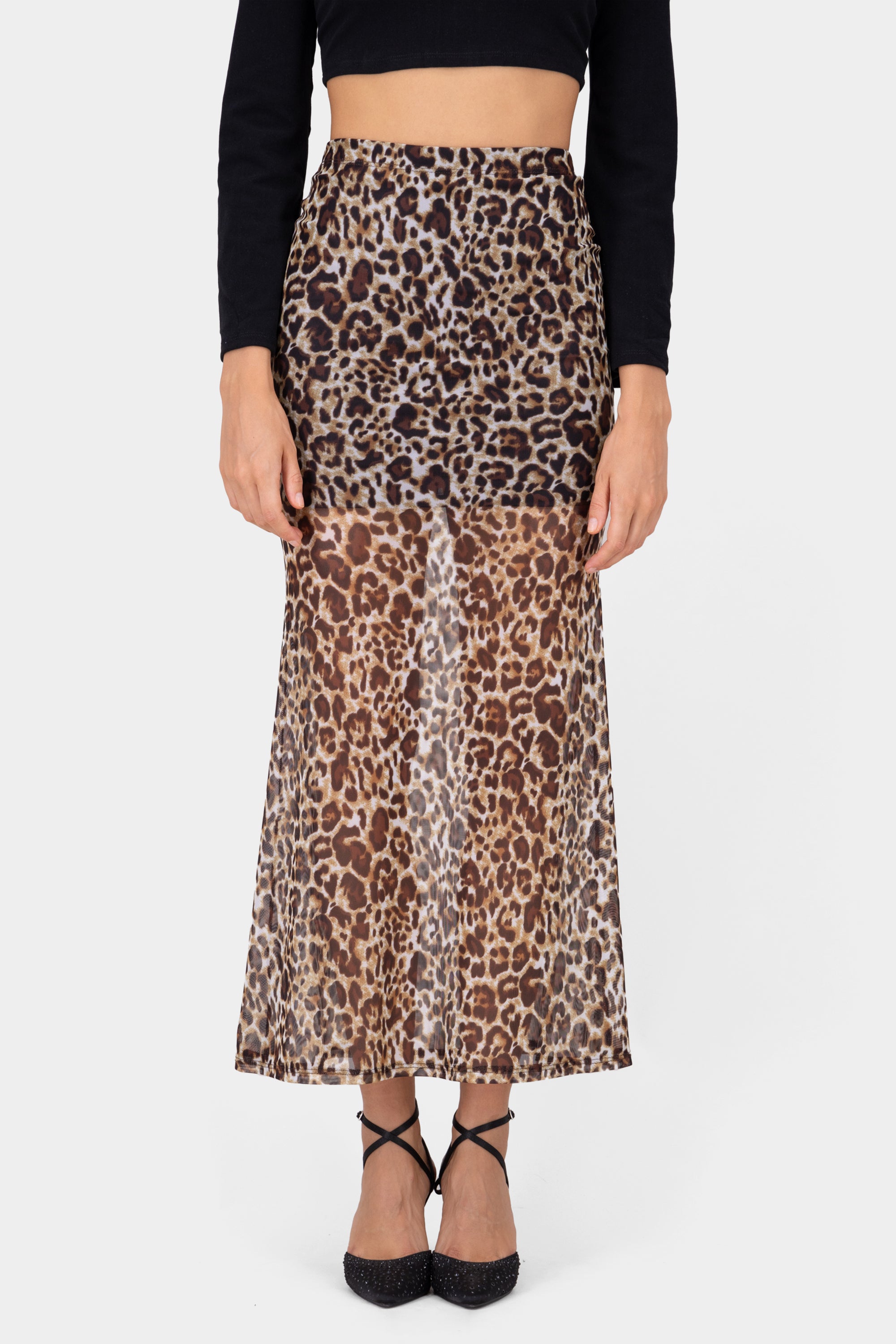 Animal Print Transparent Maxi Skirt