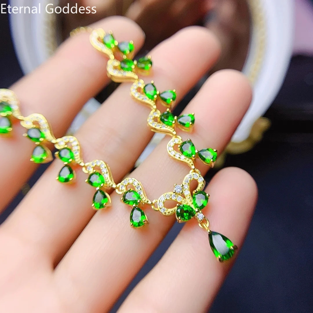 Brand New Boutique Natural Diopside Pendant Jewelry 925 Sterling Silver Women's Necklace Fashion Wear Support Verified 3*4mm
