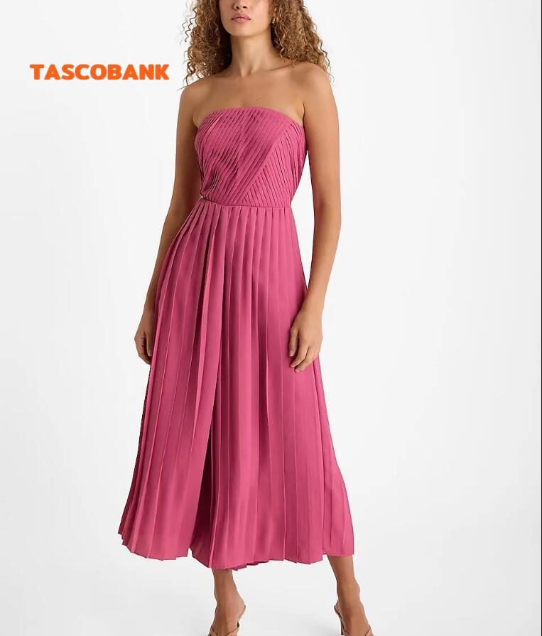 Pleated Strapless Flowy Wide Leg Jumpsuit