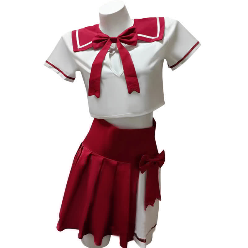 Hollow Out Bowknot JK Uniform Lingerie Stockings Set