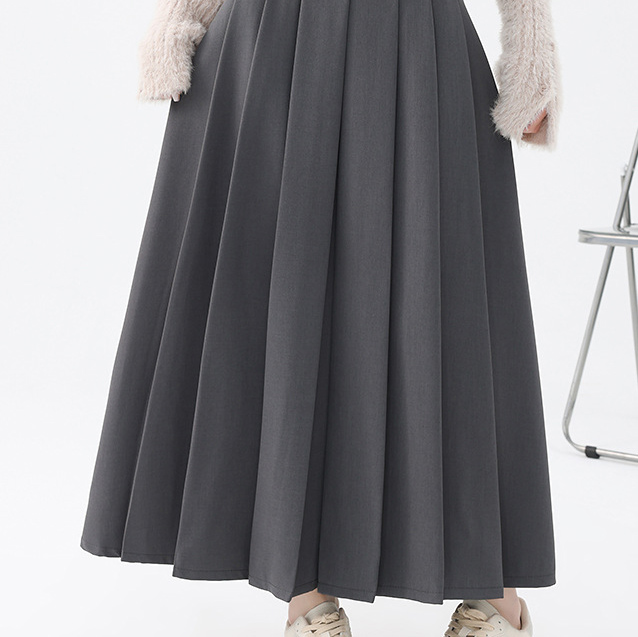 Gray High waist show thin pleated skirt belt suit skirt