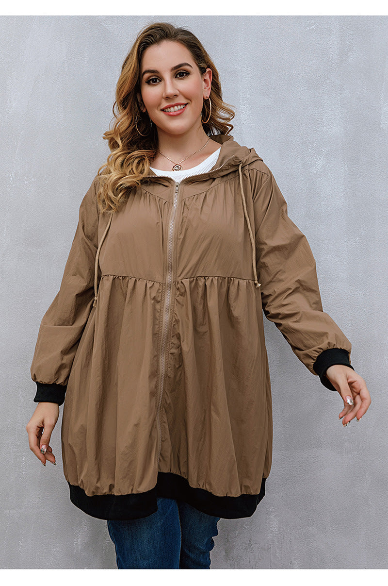 Plus Size Trench Coat Sweater Mid-Length Cardigan Hooded Coat Women All-Matching