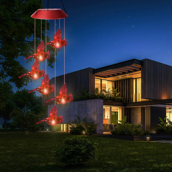 Solar Flame Bird Cardinal Wind Chime Light