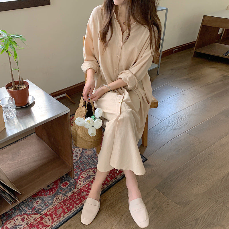 Shirt Dress High Grade Summer Women Niche Age Reducing Solid Color Loose Fitting Maxi Dress