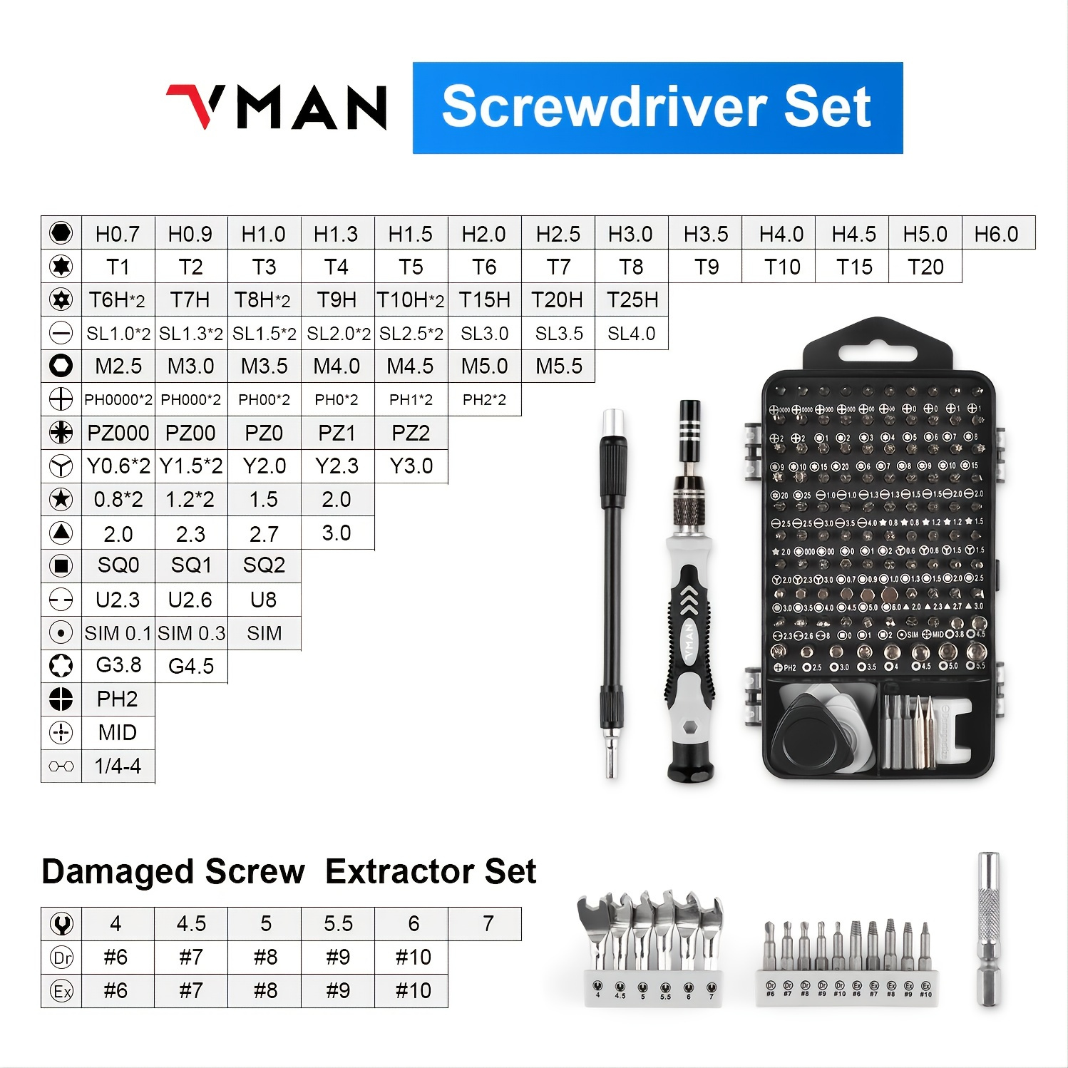145 In 1 Precision Mechanic Tool Set, VMAN Precision Mechanic Screwdriver Set, Magnetic, Precision Screwdriver With Screw Extractor, S2 Steel, Repair Tool Set For Mobile Phone, Compute