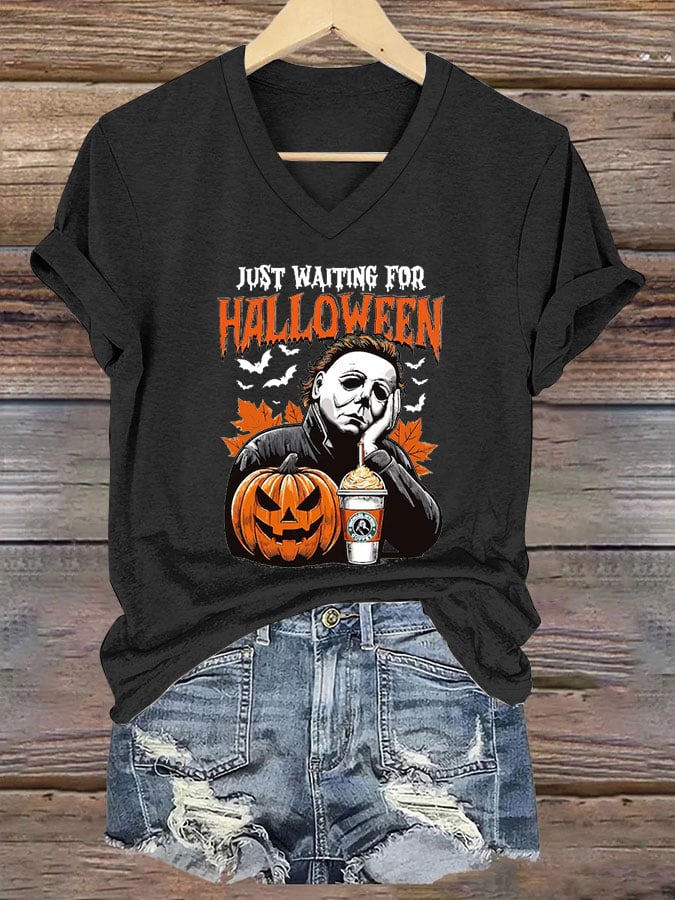 🔥Buy 3 Get 10% Off🔥Women's Just Waiting for Halloween Printed V-Neck Short Sleeve T-Shirt