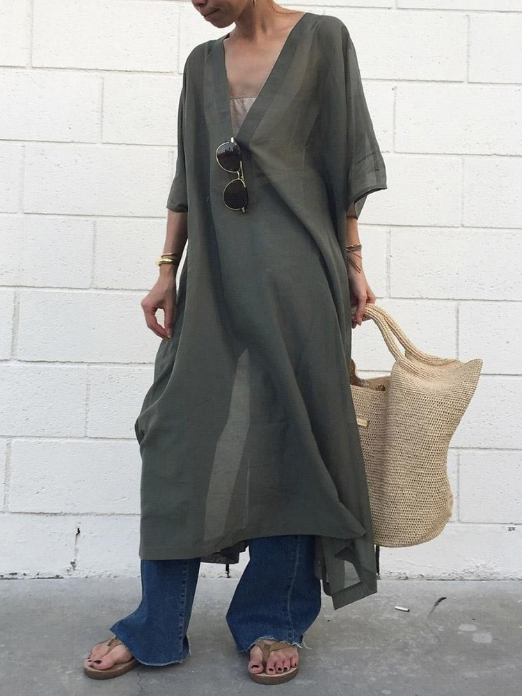 Retro Three-quarter Sleeve Comfy Maxi Dress