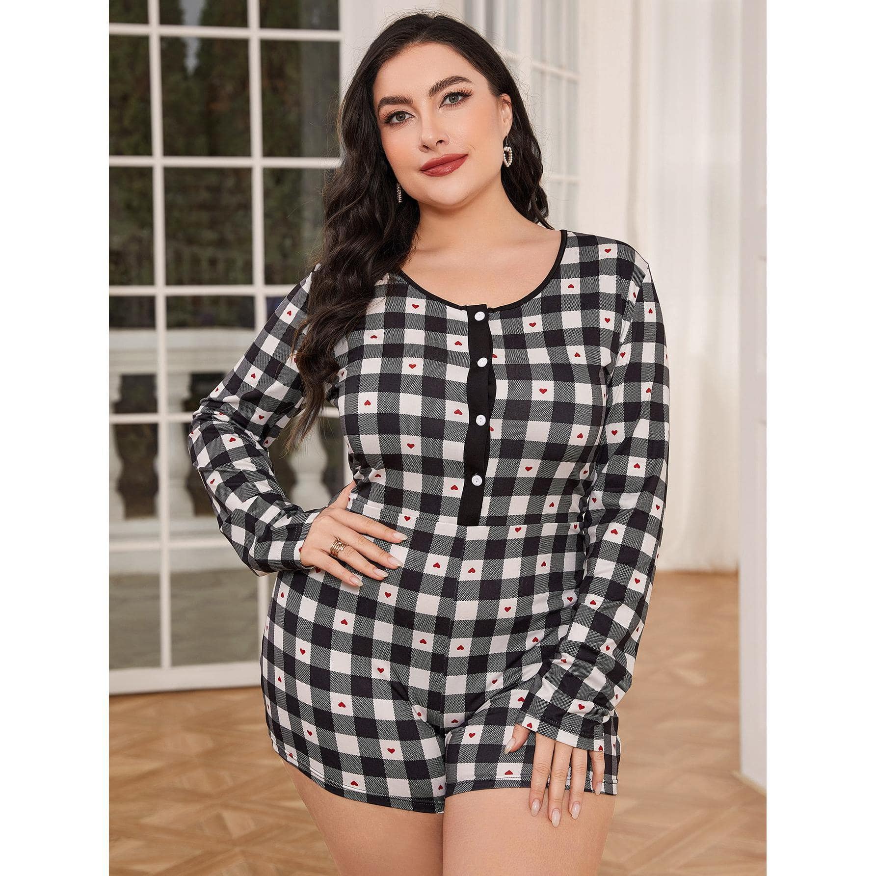 Plus Size Pajamas Women Spring Autumn Long Sleeve Siamese Home Wear Meike