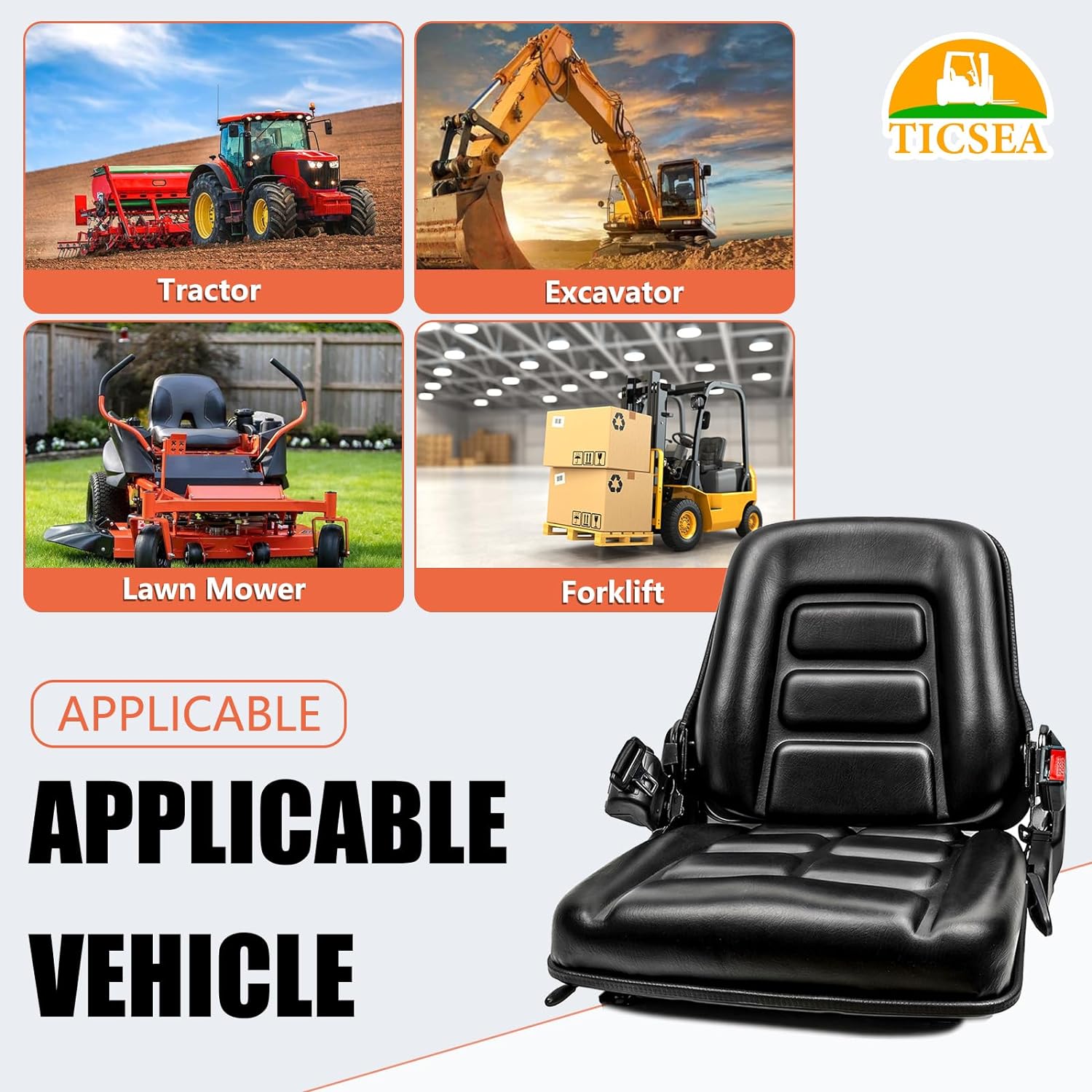 TICSEA Universal Forklift Seat with Adjustable Back Safety Belt And Operator Position Switch