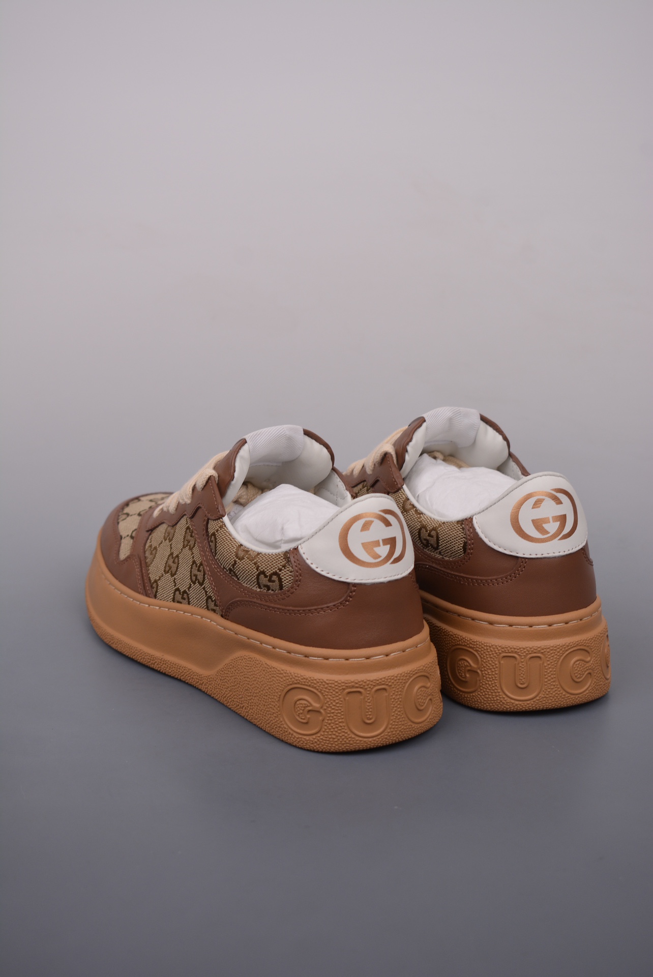 GUCCI  Leather Dark Brown Wood Grain GG Canvas