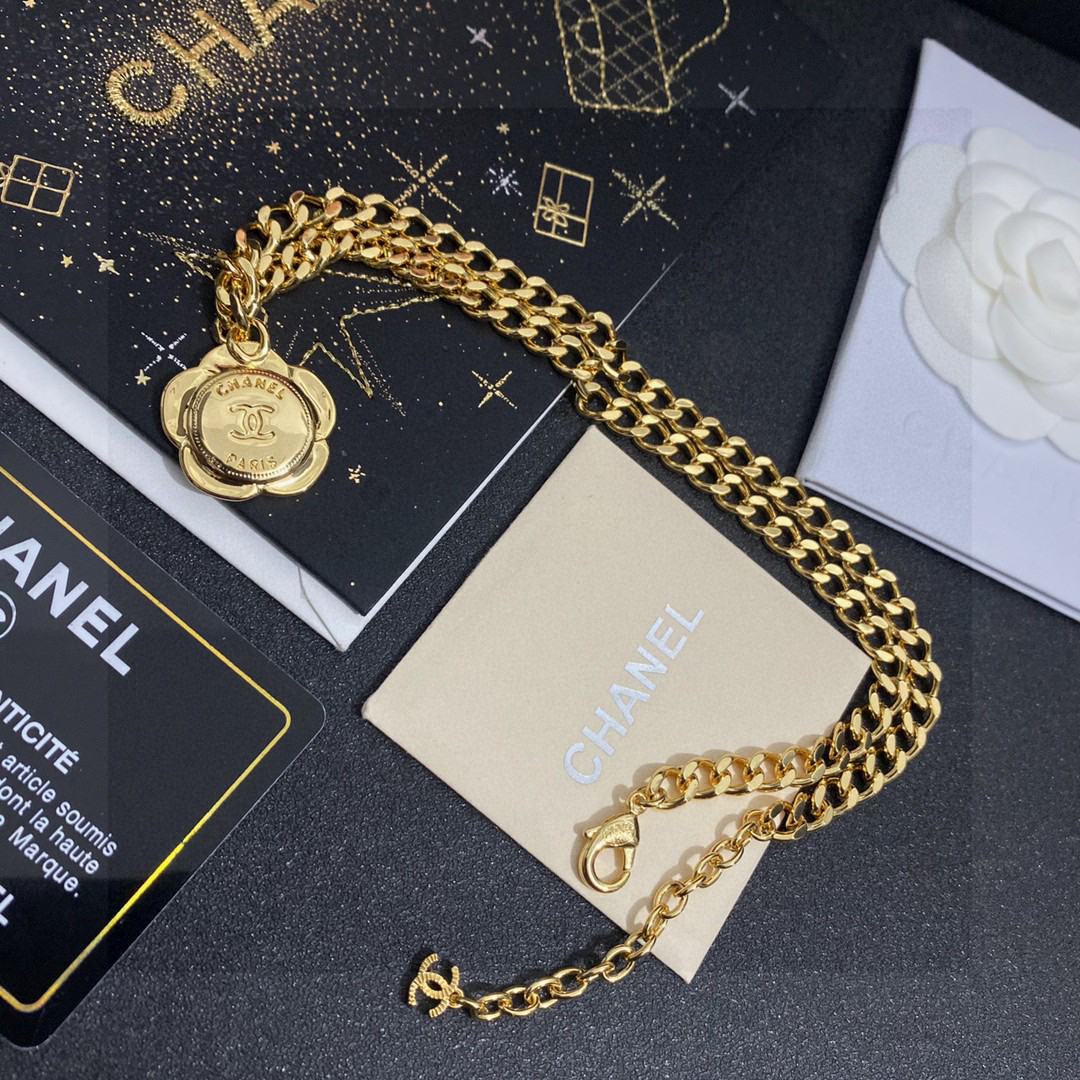 Chanel Gold Camellia Pendant Necklace