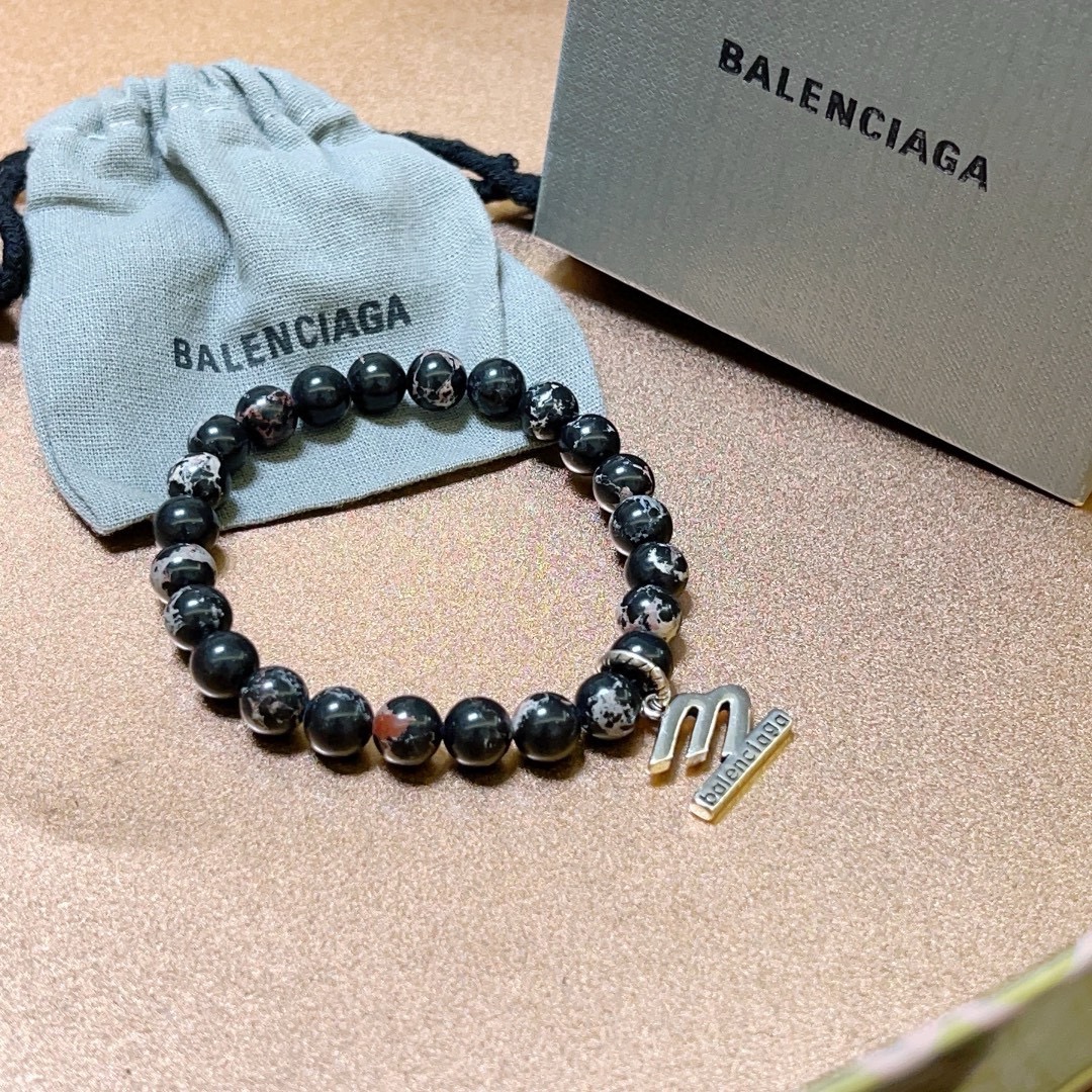Balenciaga Natural Black Spotted Stone Bracelet