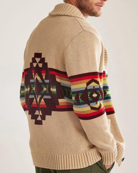 Men's Casual Striped Printed Long Sleeve Knitted Sweater Jacket