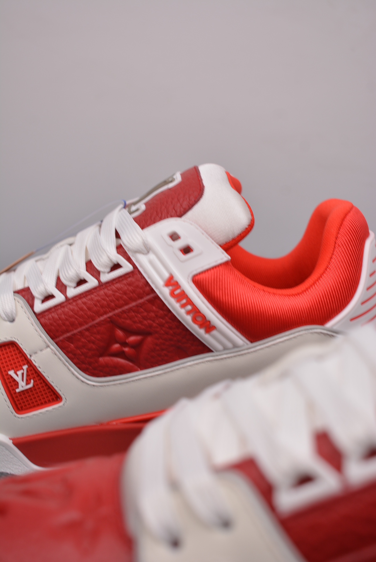 Louis Vuitton Trainer Sneaker Low Red and White Jacquard