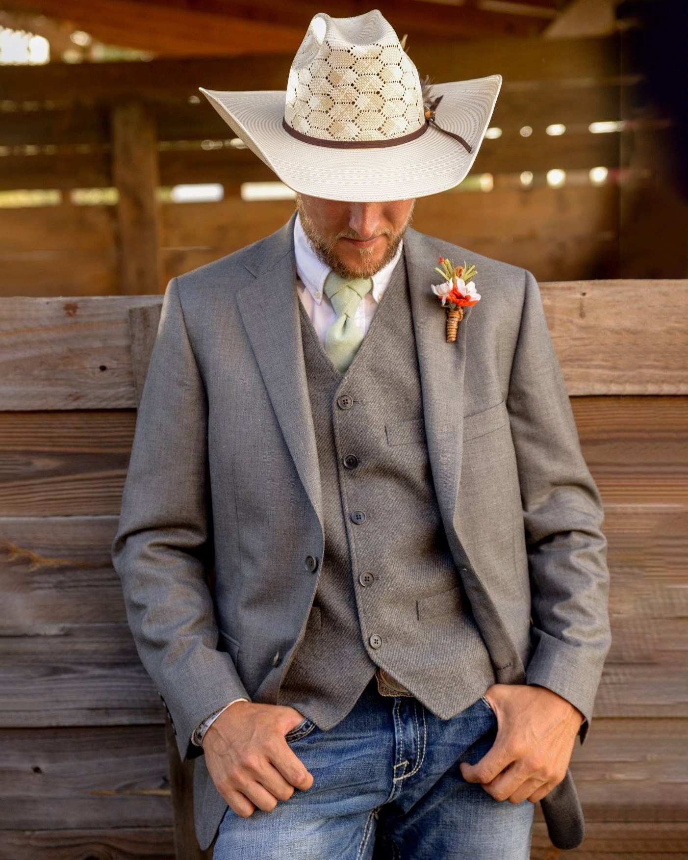 Men's Gray Western Casual Long Sleeve Jacket Blazer