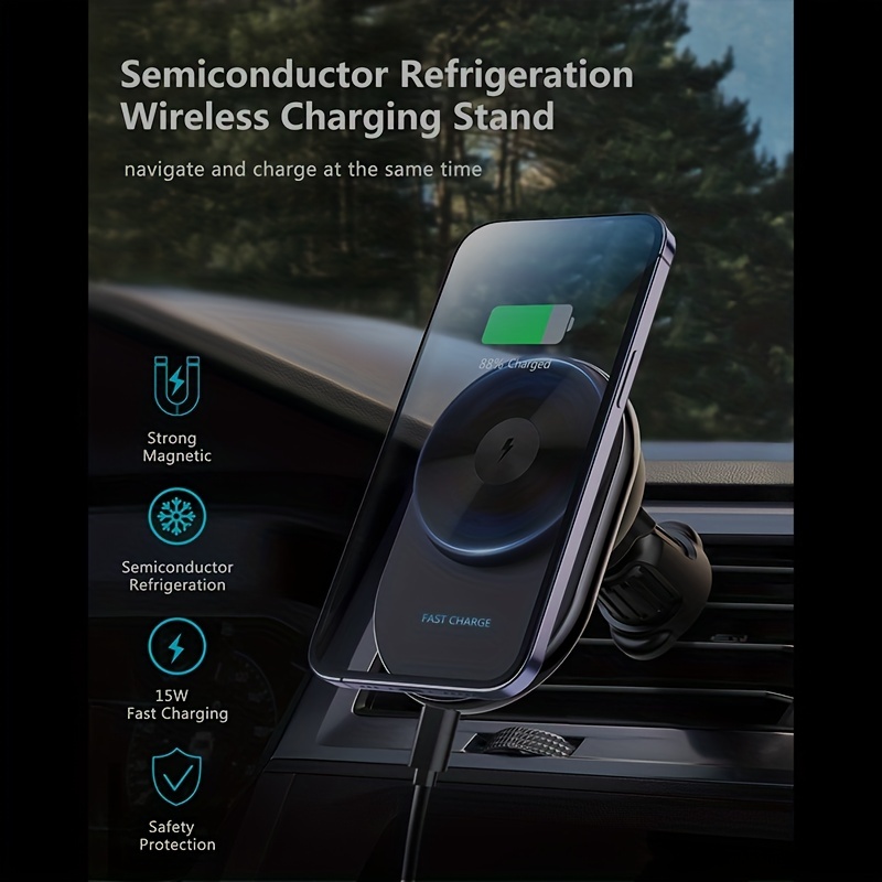 Semiconductor Cooling Version For Magsafe Wireless Car Charger IPhone 14 13 12 Magnetic Holder 15W Max Fast Charging Mount Charger Air Vent Stand