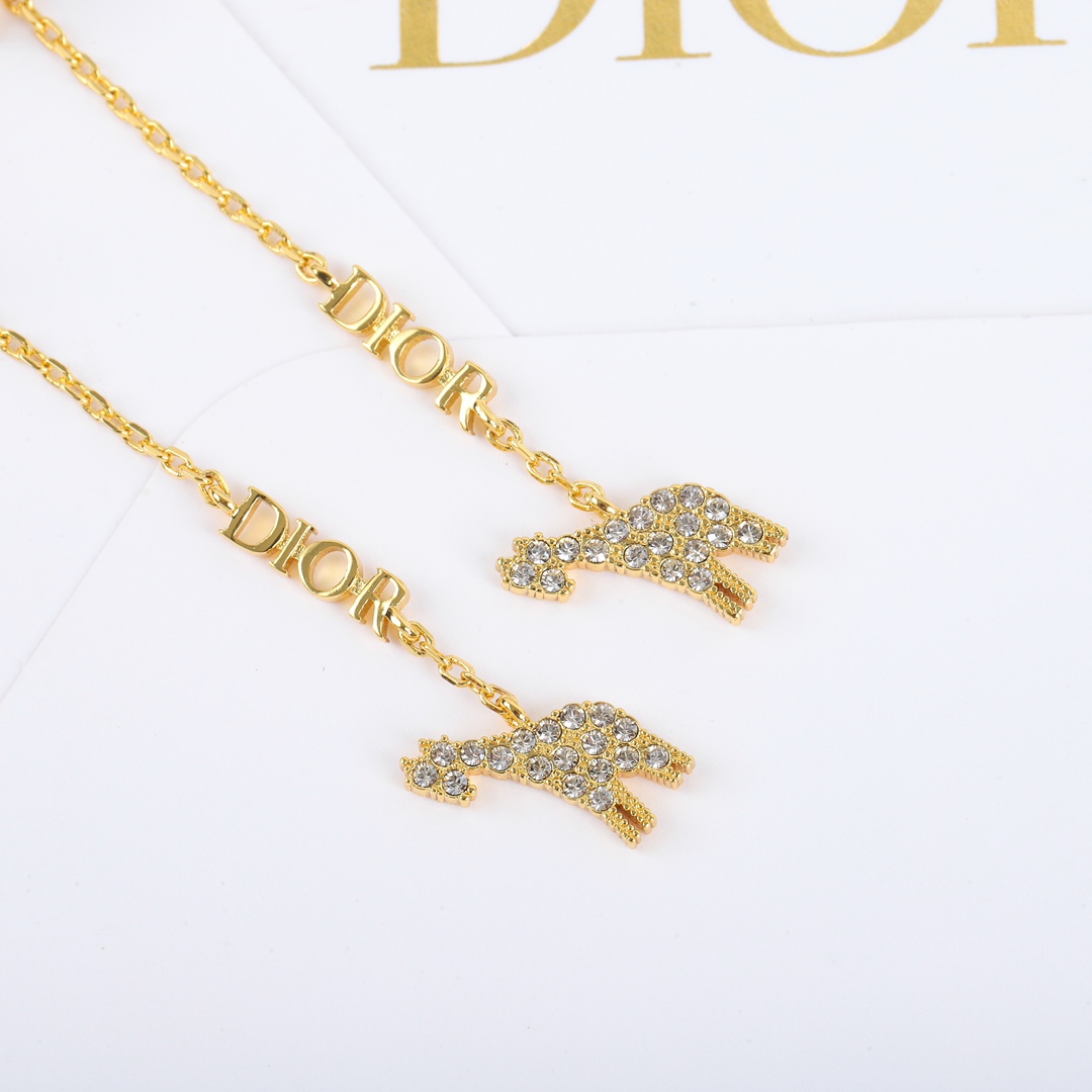 Dior cute deer rhinestone long earrings