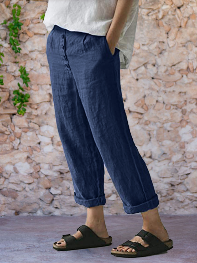 Button Up Comfy Cropped Casual Pants