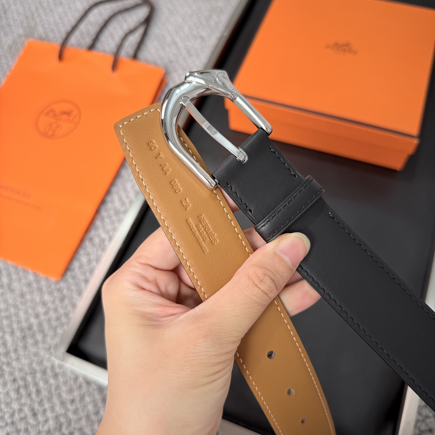 Hermès BoxTogo calfskin double-sided belt 3.2CM wide