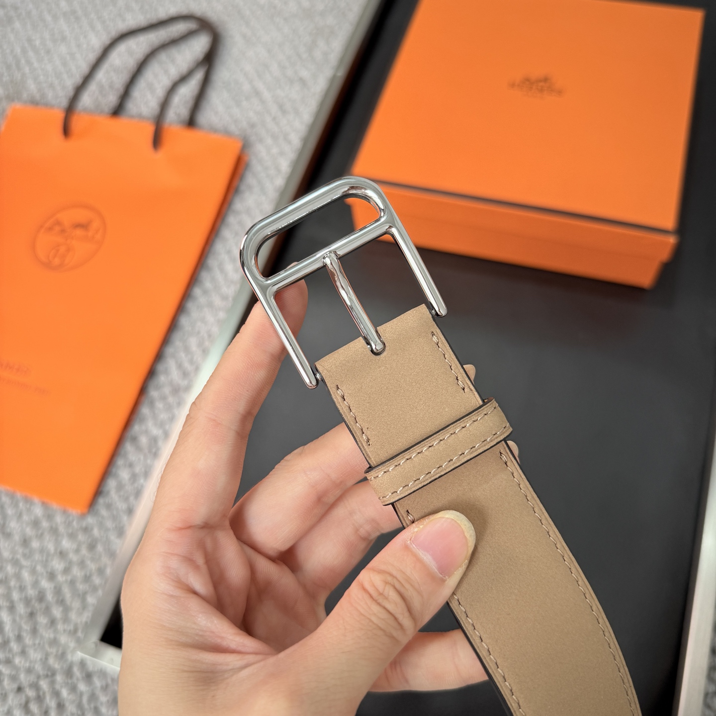 Hermès BoxTogo calfskin double-sided belt 3.2CM wide