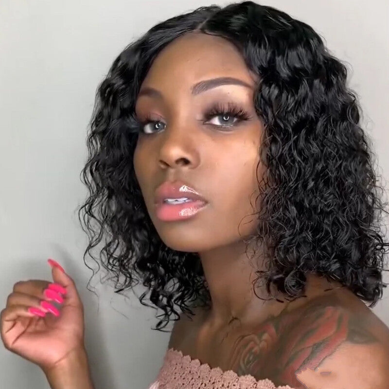 Lunawigs African American Female Short Curly Medium Parted Hair - Bob Collection