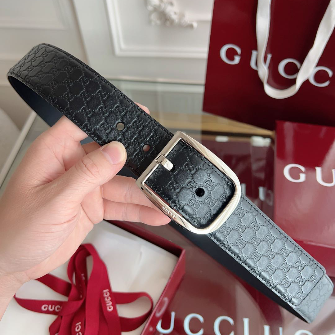 Gucci pin buckle embossed leather belt width 4.0cm