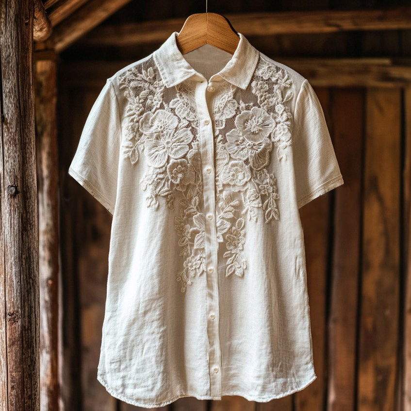 Women's Retro Floral Lace Embroidery Art Shirt