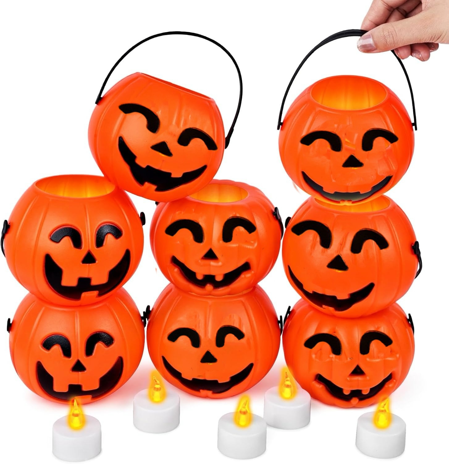 ⚡Flash Sale⚡ 8PCS Halloween Pumpkin Buckets with led candle