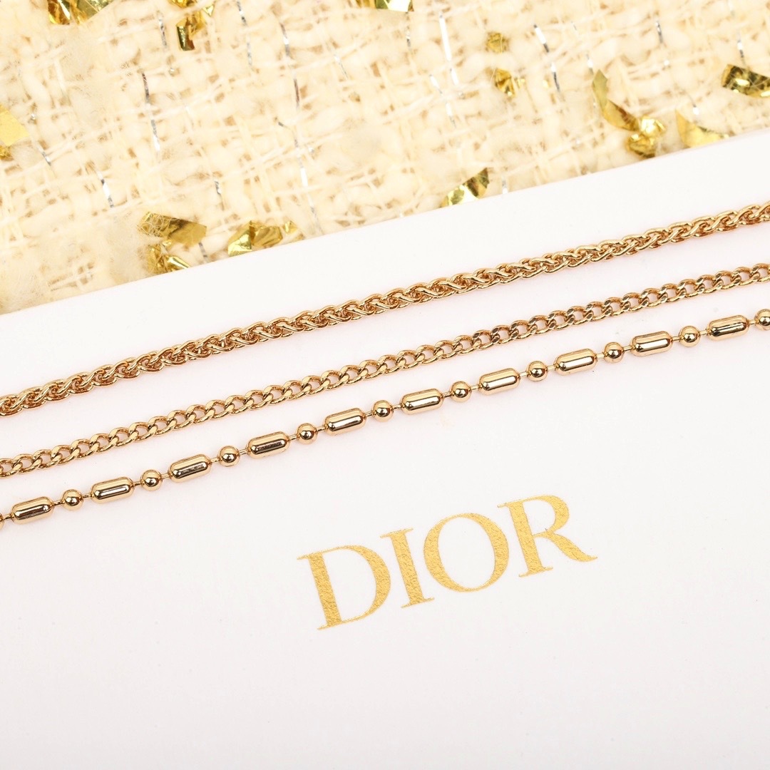 Dior Diamond CD Triple Chain Necklace