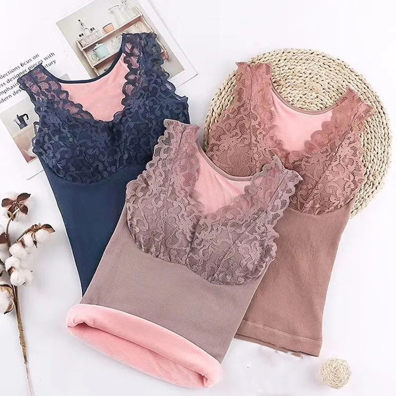 Winter Lady Thermal Lace Built-In Bra Vest Undershirt