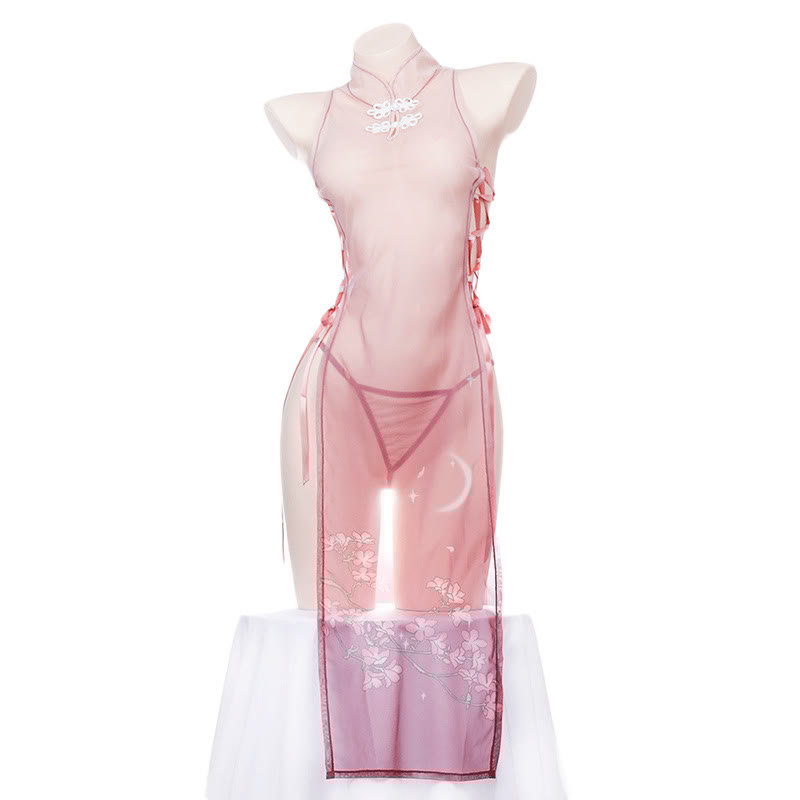 Vintage See-through Lace Up Cheongsam Lingerie Dress