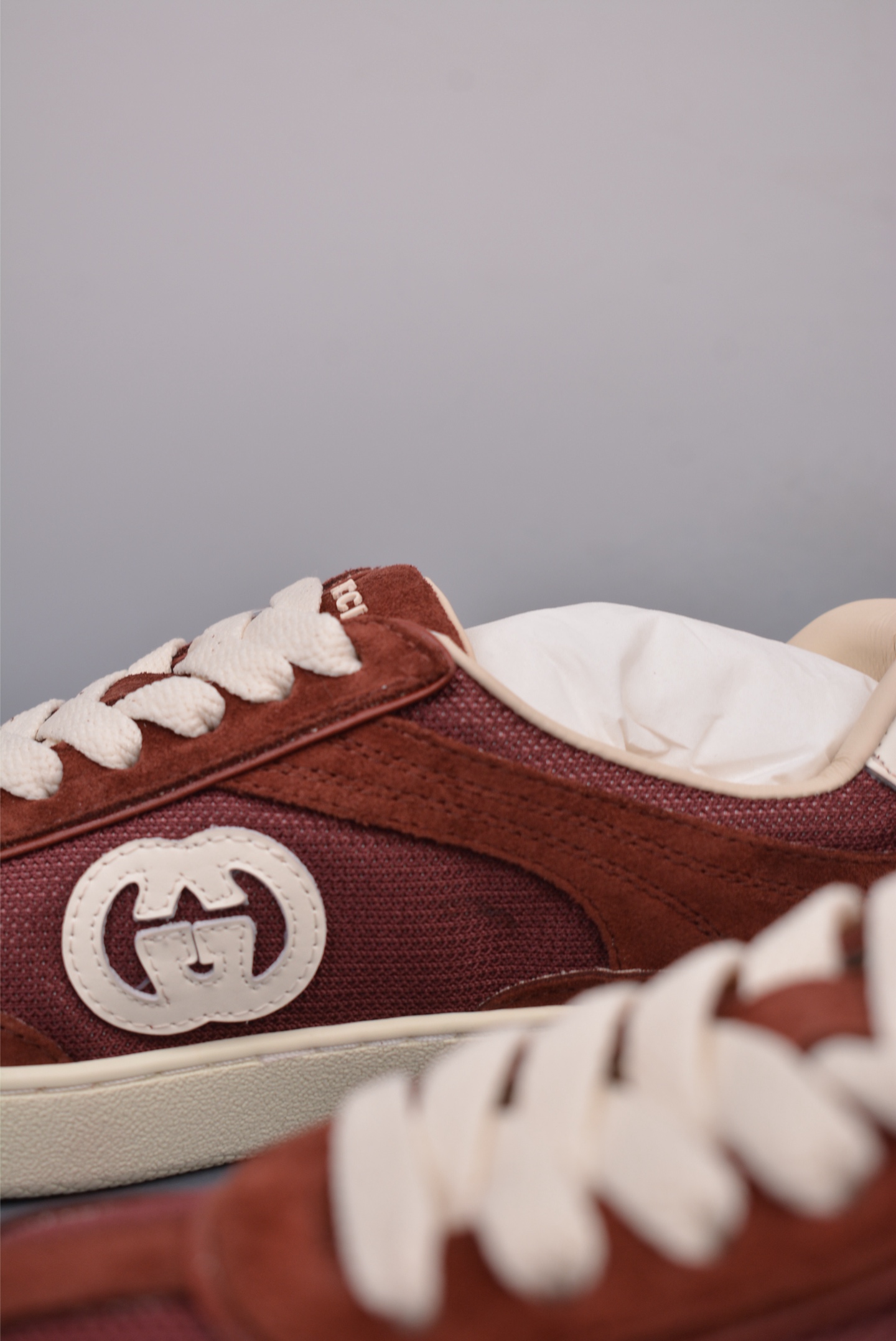 Gucci Interlocking G Suede Sneaker G74 Burgundy White