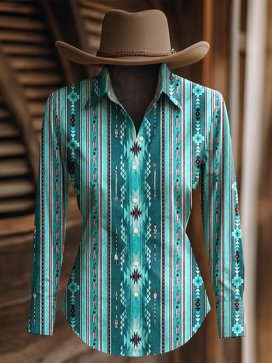 Women's Vintage Print Western Long Sleeve Shirt