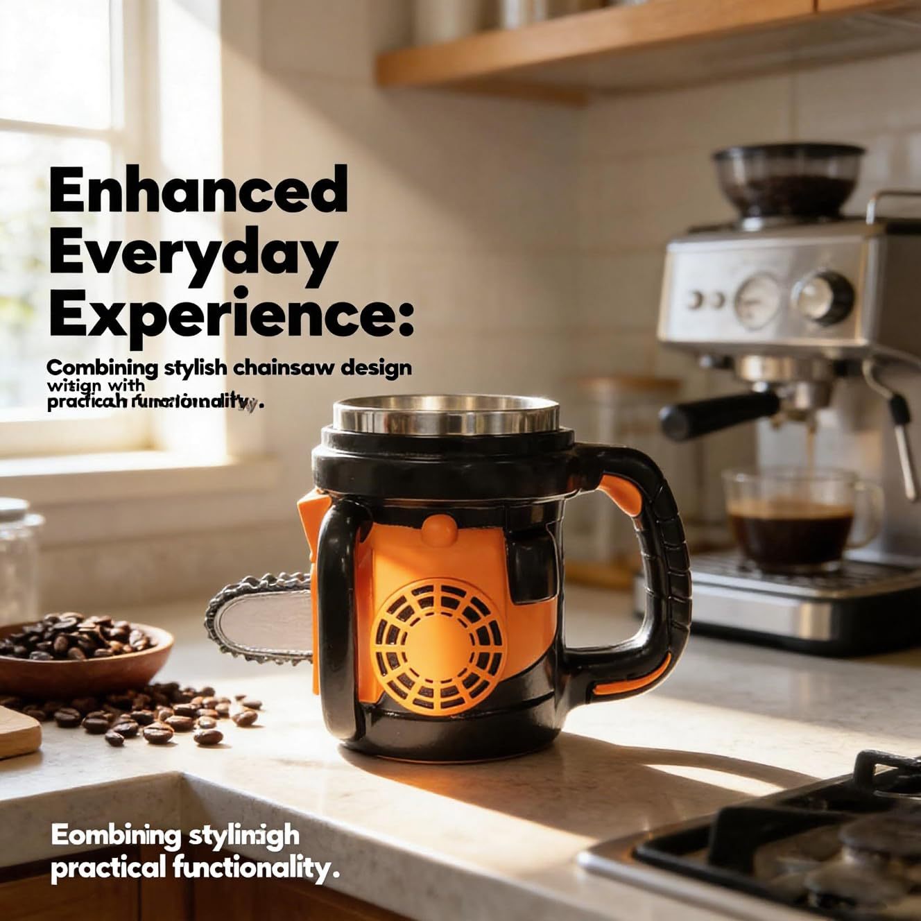 Brand new chainsaw-themed coffee mug: A creative chainsaw-themed mug for home and office use.