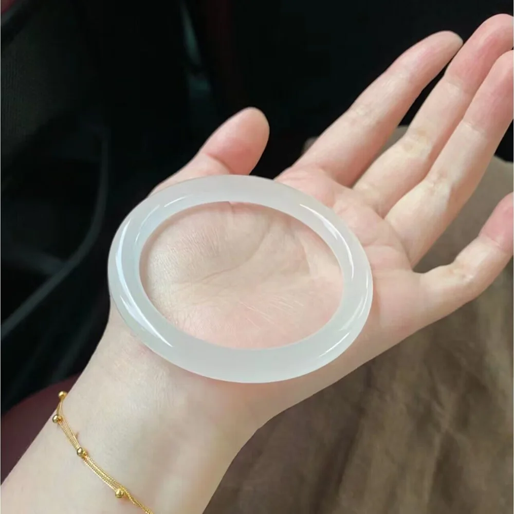 Natural White Jade Bangles For Women 8mm Round Agate Bracelet High Quality Fine Jewelry Ladies Gift Items With Fee Shipping