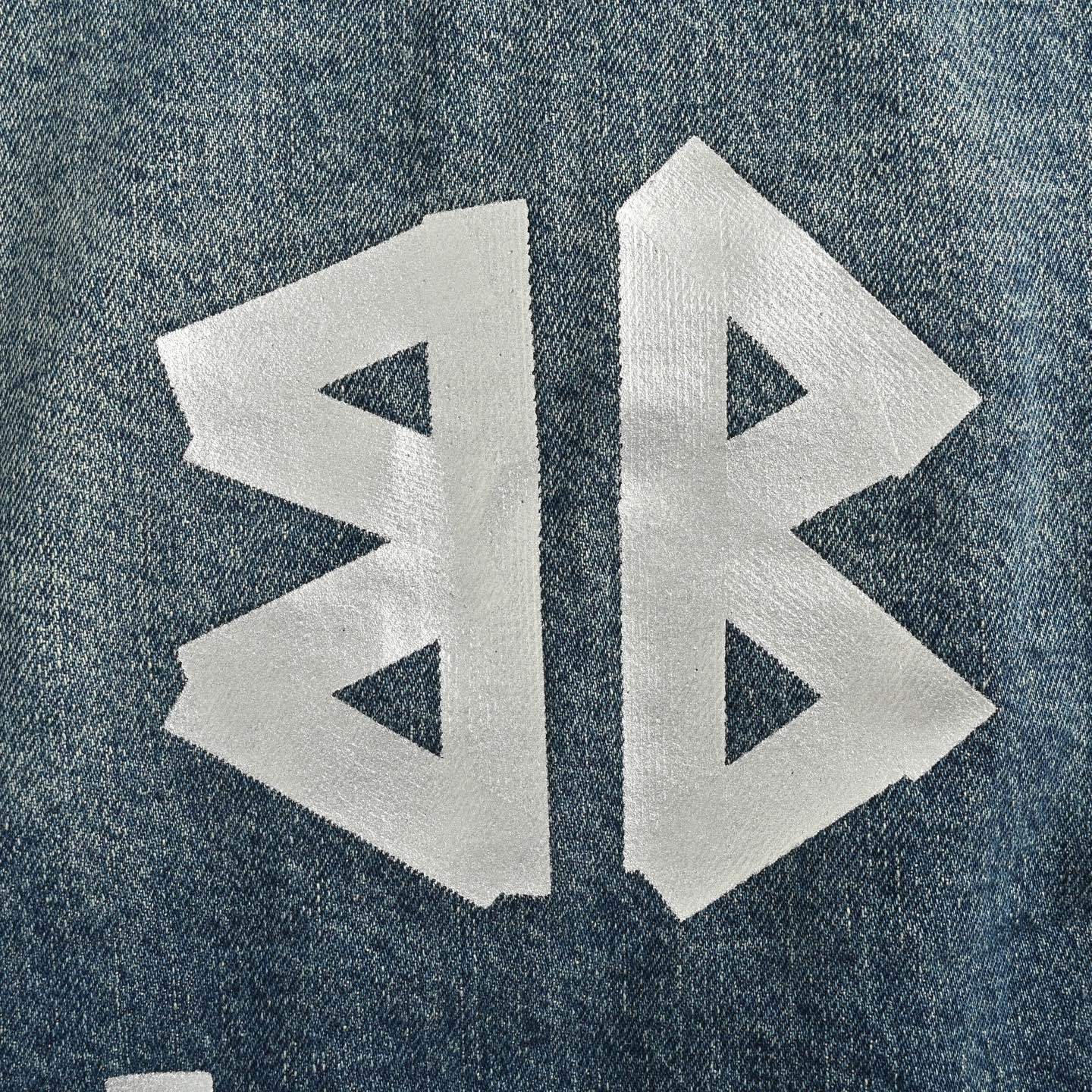 Balenciaga 25Fw blue denim jacket with silver tape print