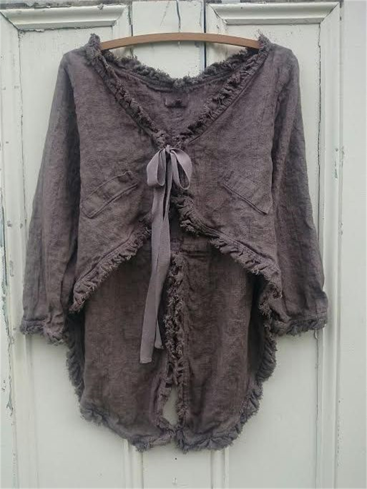 Vintage Ruffle Hem Tied Woven Top