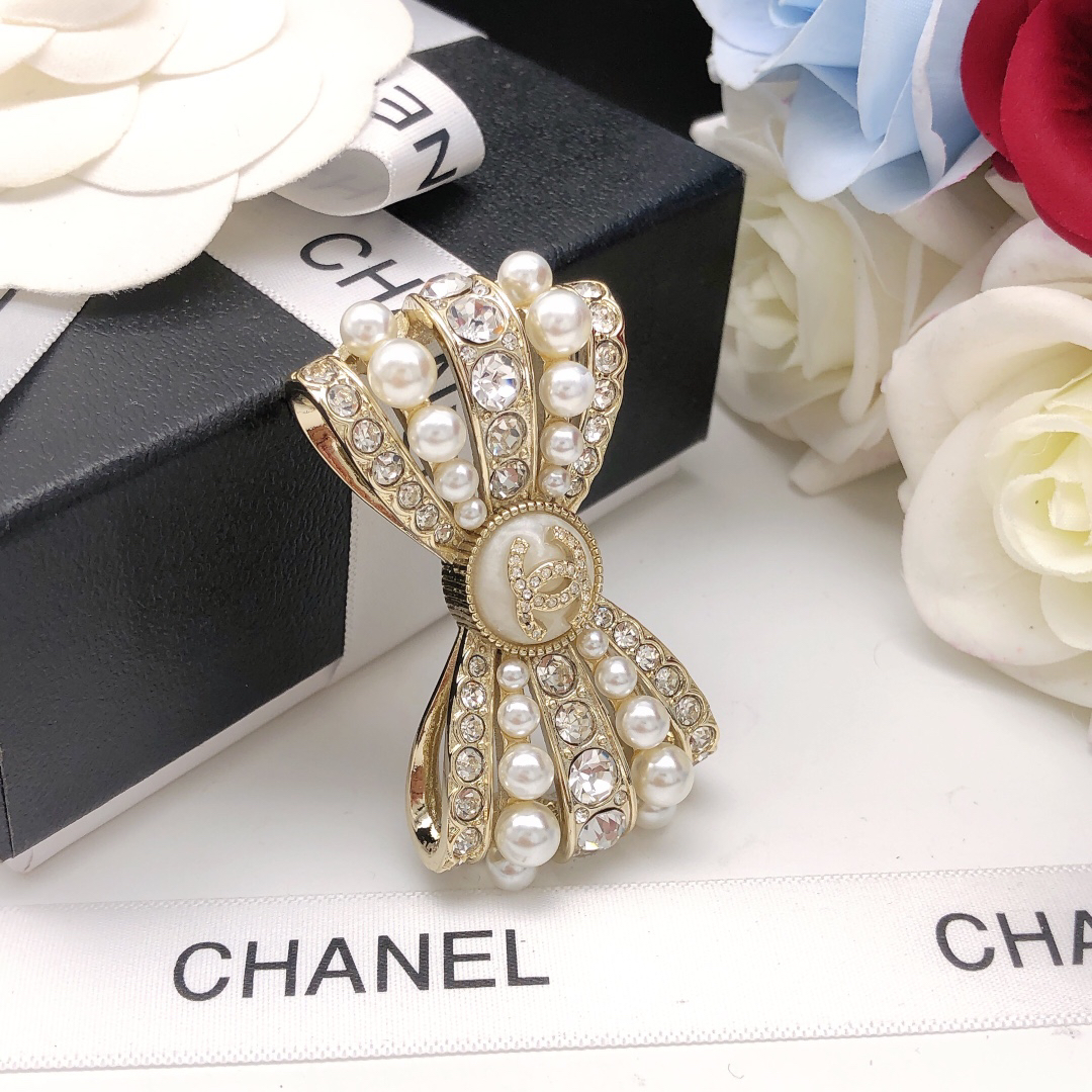 Chanel Pearl and Diamond Double C Brooch