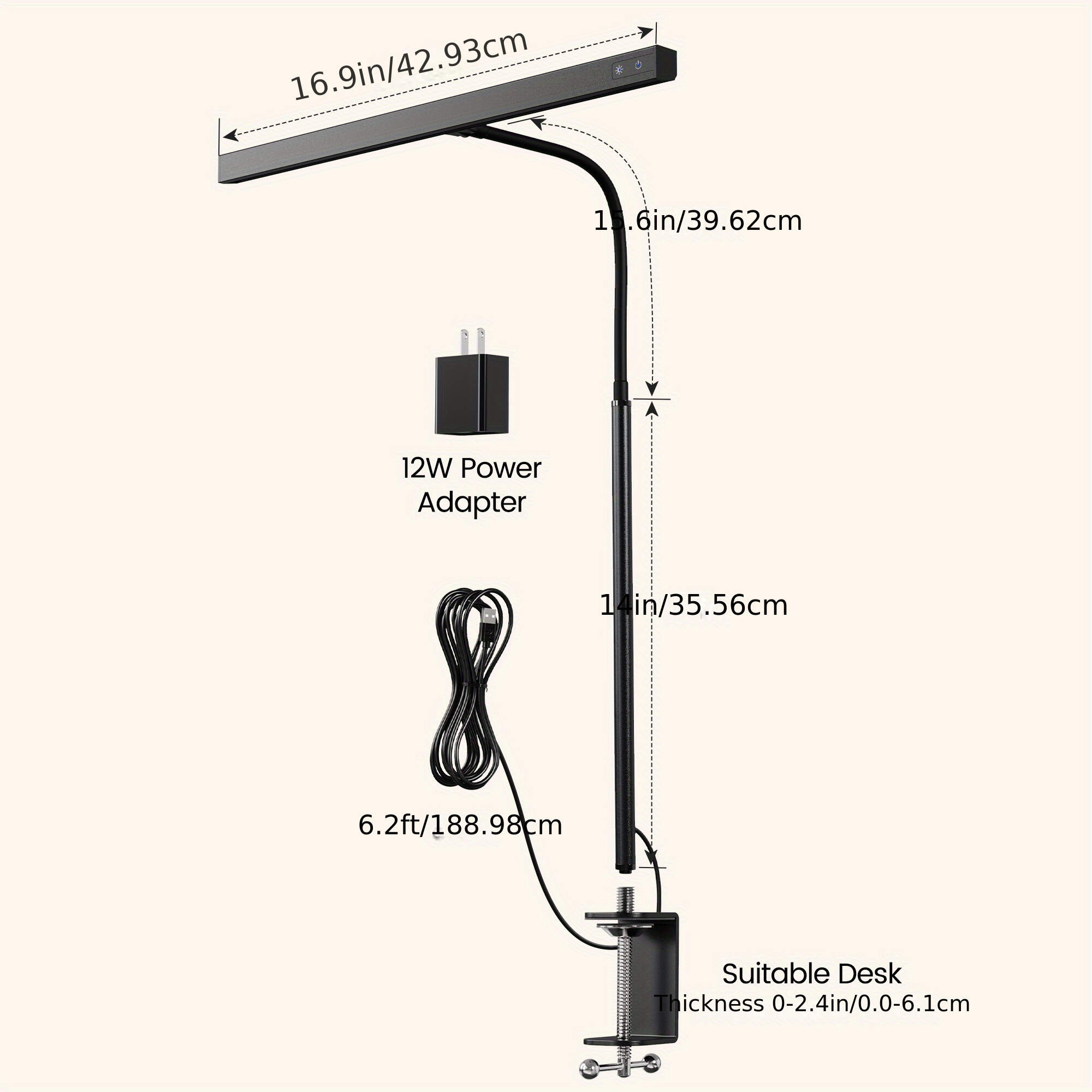 LED Desk Lamp | 3 Color Modes, Stepless Dimming, Touch Control, USB Clamp Lamp for Reading, Working, Studying