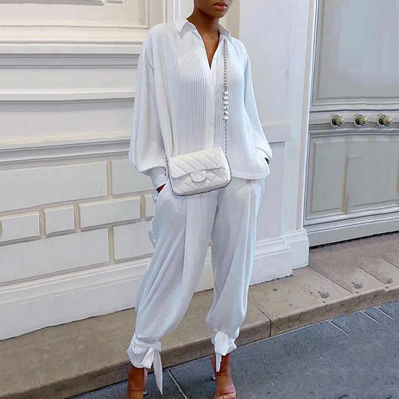 Threaded Loose Shirt Two-Piece Set