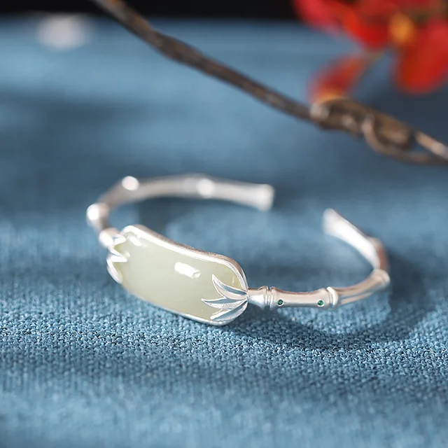 Natural Hotan Jade Luxury Bracelet For Women Gilded Bamboo Joint Vintage Bangles Fashion Jewelry Couples Gifts Free Shipping