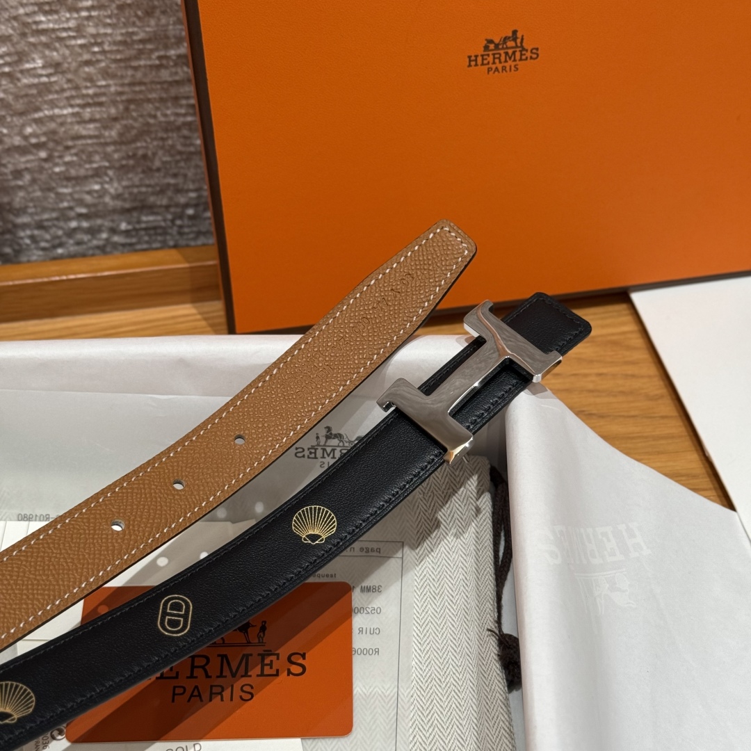 Hermès Women's Shell Element Double-Sided Leather Belt 2.4cm Width